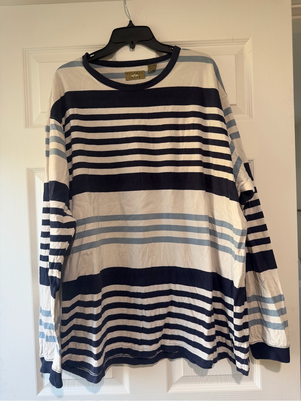 Striped Crewneck in Navy and Light Blue long sleeve